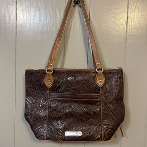 American West Handbag Purse Brown Tooled Grenuine Leather Western Cowgirl Boho